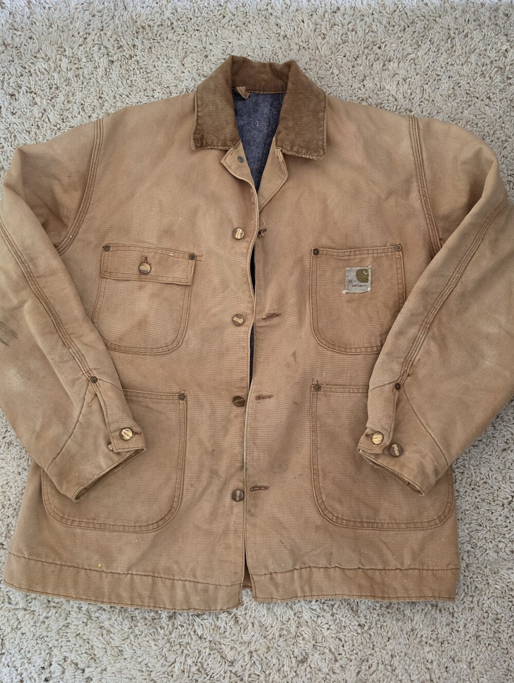 Carhartt Men's Vintage Chore Blanket Lined Canvas Jacket Brown Coat